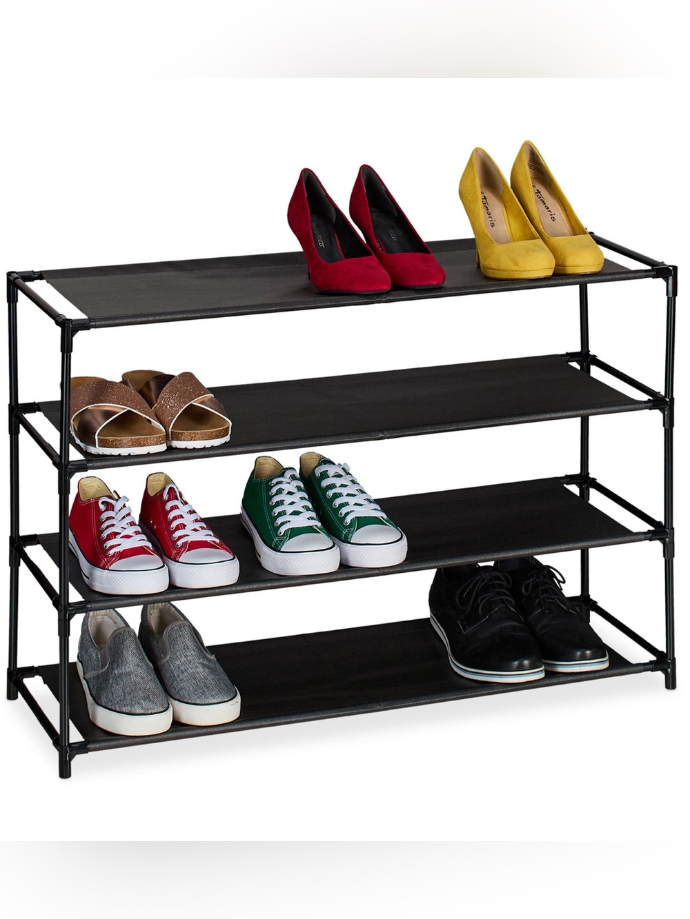 Black 4-Tier Shoe Rack Organizer - Sturdy Home Storage
